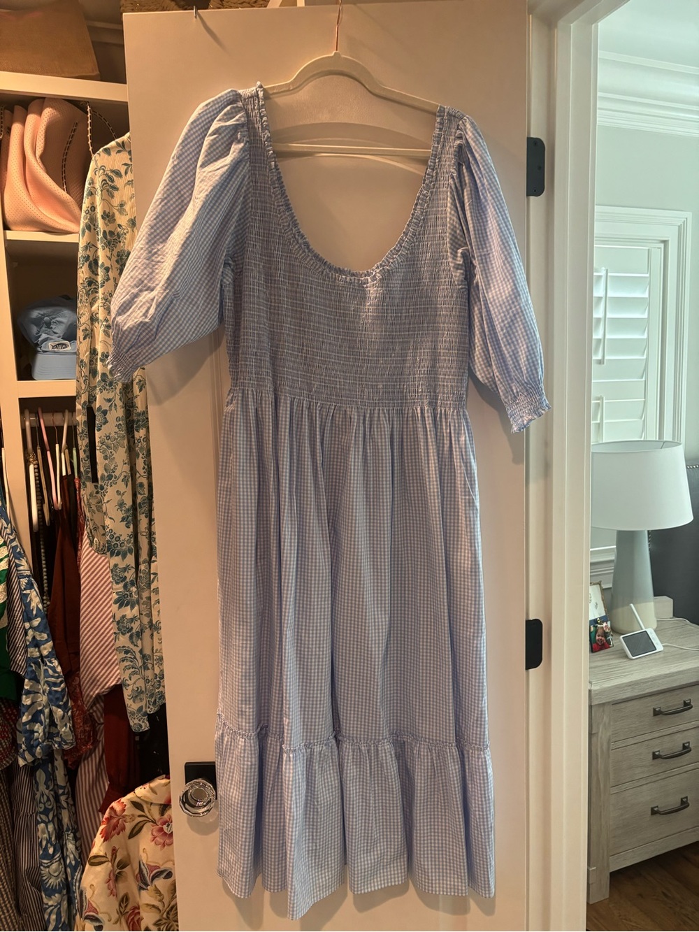 Hill House Light Blue Gingham Midi Dress